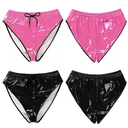 Women's Panties Plus Size Wetlook Shiny PVC Ladies Sexy High Waist Underwear Women Calcinha Bragas Briefs Lingerie Shorts Calzon Mujer