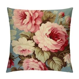 Lumbar Support Pillow Case Pink Cabbage Roses Romantic Aqua Throw Pillow Case Oriental Decorative Pillow Home Abstract Cushion Cases for Couch Sofa Bed Car