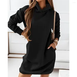 Casual Dresses 2024 Sprint Long Sleeve Bodycon Midi Hoodied Dress For Women Femme Autumn Solid Colour Streetwear Black Vestidos