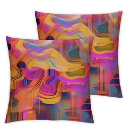 Throw Pillow Cover Abstract Colourful Chaotic Waves Rainbow with Purple Orange Gold Blue Colours Decor Lumbar Pillow Case Cushion for Sofa Couch Bed Standard Queen 2pc