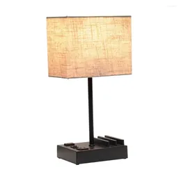 Table Lamps 15.3" Tall Modern Rectangular Multi-Use 1 Light Bedside Desk Lamp With 2 USB Ports And Charging Outlet Beige