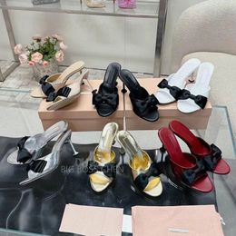 fashion bows mules slippers slides Bowtie Stiletto heels sandals Patent leather slip on open toes High-heeled shoes Luxury designer heels sweet Office shoes 8.5cm 5.5