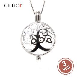 Cluci 3st Round Life Tree Women för halsband som gör 925 Sterling Silver Pearl Pendant Jewelry SC303SB 295S