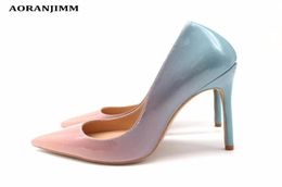 women lady 2018 elegant light blue to pink Patent leather Poined Toes Wedding heels Stiletto High Heels shoes pumps 120mm 12cm49836503871