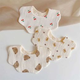 Bibs Burp Cloths Cotton Gauze Print Baby Bibs New Wave Absorbent Saliva Towel Newborn Burp Cloths Bandana Scarf for Boys Girls Feeding Drool Bib Q240528