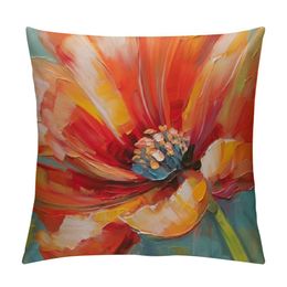 Floral Throw Pillow Cover Painting Pretty Poppy Flower Decorative Throw Pillow Cushion Case for Home Couch Living Room Bed Sofa Car Pillowcase