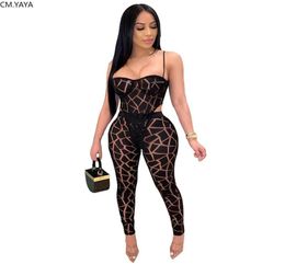 Summer Women Set Tracksuits Perspective Mesh Strapless BodysuitsPants Sexy Night Club Party Street Two Piece Suit Outfits GL0794980995