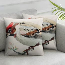 Throw Pillow Cover Watercolour Sparrow Bird Sofa Pillow Case Cushion Cover for Home Couch Bed Decor 2pcs