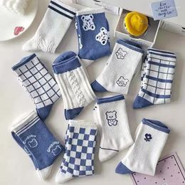 Women Socks Women's Warm In Autumn And Winter Blue Students High-top Striped Chequered Sports Stockings