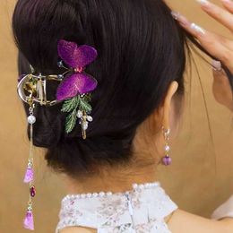 2024Netizen Purple Butterfly Exquisite Hair Clip Female Heavy Industry Embroidery Fabric Monster Hand Back Head Spoon Headpiece Grab 1KZ26
