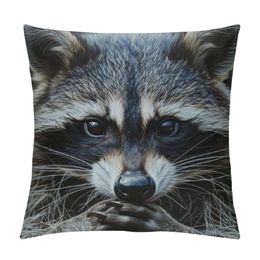 Cute Raccoon with Firm Eyes Throw Pillow Covers Natural Forest Wild Animal Art Design Square Pillowcases for Home Decor Sofa Car Bedroom Pillow case