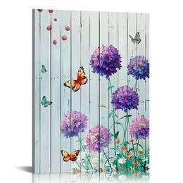 Dandelion and Butterfly purple flowers Canvas Prints Wall Art Abstract Wall Artworks Pictures for Living Room Bedroom Decoration, Home bathroom Wall decor posters