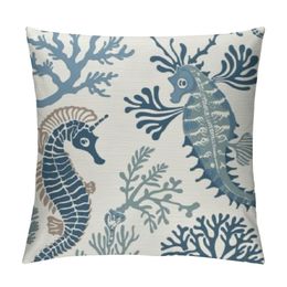 Kuststrand Seahorse Starfish Shell Ocean Pillow täcker soffan kudde fall modern decore kast kuddar för hem vardagsrum sovrum kudde utomhus