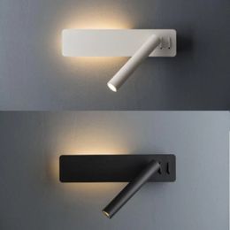LED Wall Lamp Reading Light for Bedroom Hotel Headboard Night Book Lamp Rotation Bedside Wall sconce with 3W Spot Led Light 240529