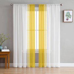Curtain Yellow Stripe Texture Sheer Curtains For Living Room Decoration Window Kitchen Tulle Voile Organza