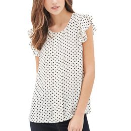 Summer Butterfly Sleeve Polka Dot Blouses Fashion ONeck Women Chiffon Blouse White Black Colour shirt23811282846