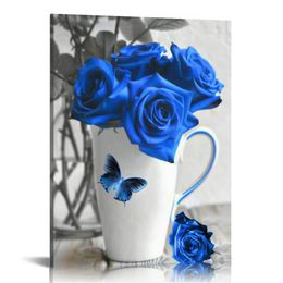 Wall Art Canvas Blue Rose Painting Flower Wall Art Pictures For Bedroom Living Room Set Framed Home Decor Artworks