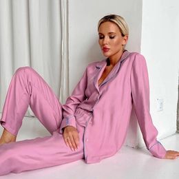 Home Clothing Women's Solid Pyjama Set Spring Autumn Long Sleeve Ladies Sleepwear 2 Pcs With Pant Single Breasted Clothes For Female