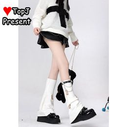 Womens Lolita Y2k Punk Gothic Harajuku Winter Spicy Girl Chain Leather Buckle Knitted Hole Speaker Personality Leg Warmers Cover