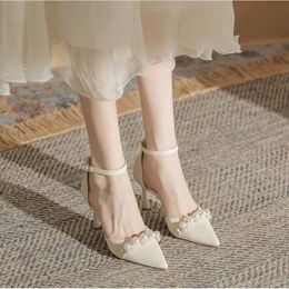 Pointed Stiletto Rhinestone Pearl Decoration Elegant Womens Shoes Shallow Mouth Sexy Banquet Party Fashion High Heels 240529