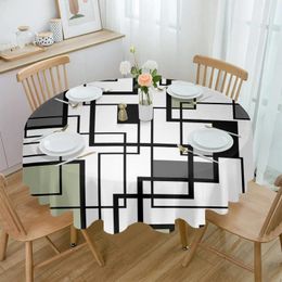 Table Cloth Abstract Square Modern Art Green Waterproof Tablecloth Decoration Wedding Home Kitchen Dining Room Round Cover