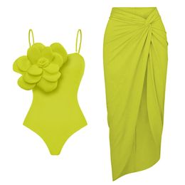 3D Flower Bikini Set With Cover Up Luxury Swimsuit Women Sexy Floral Swimwear High Waist Monokini Desire Bodysuit Swim Suit 240529