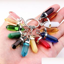 Key Rings Hexagonal Prism Keychains Natural Stone Pendant Chains Crystal Charms Holder Jewellery Keyrings Fashion Accessories Drop Deli Dh6Id
