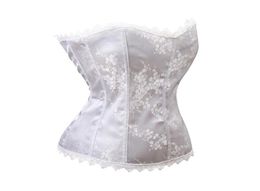 Summer Ps Size Light Weight Acrylic Boned Sexy Overbust Boat Neck Damask Print White Satin Bustier Lace up Bridal Corset S M L XL XXL XXXL1705335