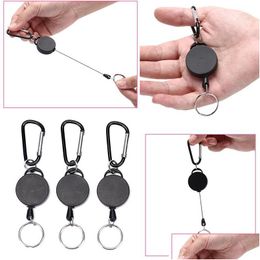 Key Rings Black Wire Rope Keychain 65Cm Badge Reel Retractable Recoil Anti Lost Ski Pass Id Card Holder Outdoor Ring Keyring Accessor Dh8Ua