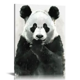 Canvas Wall Art Print,Panda Love Black White Wall Art,Medium Size Decor Artwork for Living Room Bathroom Bedroom