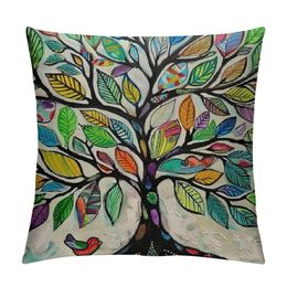 Tree of Life Decorative Throw Pillow Case Square Cushion Cover for Sofa Couch Chair Bed Home Living Room Decoration Brown Green Yellow