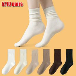Men's Socks 2024 New 5/10 Pairs Set Cotton Socks Medium Tube Knitted Loose Long Soft Solid Colour Crew Casual Sock Black White Breathable Y240528