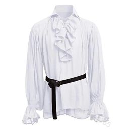 Mediaeval Renaissance Lacing Up Shirt Bandage Tops For Adut Men Larp Vintage Costume Fluffy Long Sleeve For Male Plus Size S-5XL
