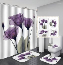 Tulips Lavender Hope Printed Waterproof Bath Shower Curtain Set NonSlip Carpet Mat Floor Toilet Cover Home Bathroom Bathmat Rug14285108
