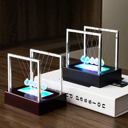 Desk Deco with Cradle Light Balance - Metal LED Newton's Pendulum, Physics Swing Toy, Perpetual Motion