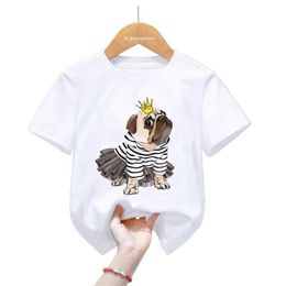 T-shirts Princess Pug Animal Print T Shirt Girls/Boys Funny Dog Love Music Tshirt Harajuku Kawaii Kids Clothes Summer Fashion T-Shirt d240529