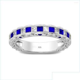 Cluster Rings Real 925 Sterling Sier Ring Women Undefined Kpop Blue Sapphire With Cubic Zirconia Gemstones Fashion Jew Drop Delivery Dh5Ie