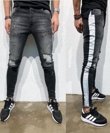 Mens Ripped Side Stripe Skinny Jeans Fashion Designer HiStreet Distressed Denim Joggers Knee Holes Washed Destroyed Slim Fit Pant8064141