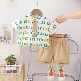 Clothing Sets Toddler Boys Summer Infant Clothes 2024 Korean Fashion Children's Full Print Letter Short Sleeve Shirt And Shorts Two Piece