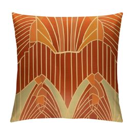 Burnt Orange and Gold Gradient Throw Pillow Cover Geometric Lines Cushion Case Modern Luxury Pillowcase for Sofa Couch Bedroom Living Room Home Decor