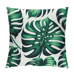 Throw Pillow Covers Home Decor Loop Tropical Green Leave Floor Pillow Cover for Couch Canvas Cushion Cover Pillow Case Plant Monstera Leaf