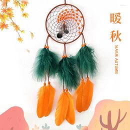 Decorative Figurines Dream Catcher Colourful Feather Hanging Decor Hand-woven Wind Chimes Living Room Porch Wall Home Decorations Gift