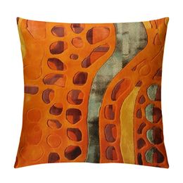 Burnt Orange Wave Lumbar Throw Pillow Cover Wavy Line Luxury Cushion Case Modern Zippered Pillowcase for Sofa Couch Bedroom Living Room Home Decorative