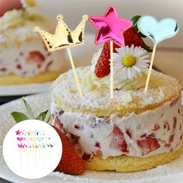 50Pcs Colourful Cake Topper Crown Stars Heart Cupcake Plug in Decor Fruit Pick Sticks Toothpick Birthday Wedding Supplies