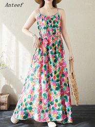 Casual Dresses Sleeveless Plus Size Cotton Vintage Floral In For Women Loose Long Summer Dress Elegant Clothing 2024