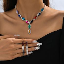 Luxury Rhinestone Crystal Jewelry Set Shiny Water Drop Shaped Necklace Drop Earrings For Women Fashion Bridal Party Wedding