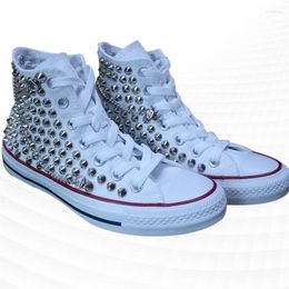 Casual Shoes Classic Custom Rivet Chain High-top Canvas Personality Punk Men And Women The Same Large Size 35-46