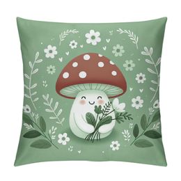 Little Mushroom With Flowers Throw Pillow Covers Square Home Decorative Cushion Pudow Case