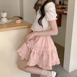 Skirts Japanese Kawaii High Waist Pink Y2k Lolita Ruffle Cake Skirt Student Mini Harajuku Streetwear Party Dresses