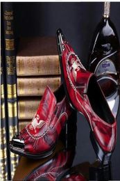Handgefertigte rote echte Leder vorne Metall Zehen Men039s Party und Hochzeit lässige Schuhe Italienische Oxfords für Männer Mujers 45 469363839
